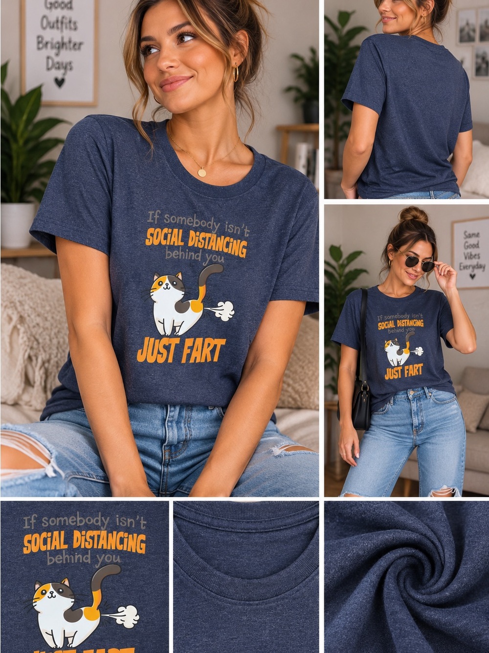 Goodfellow & Co Navy Cat Graphic Tee with Yellow Accent